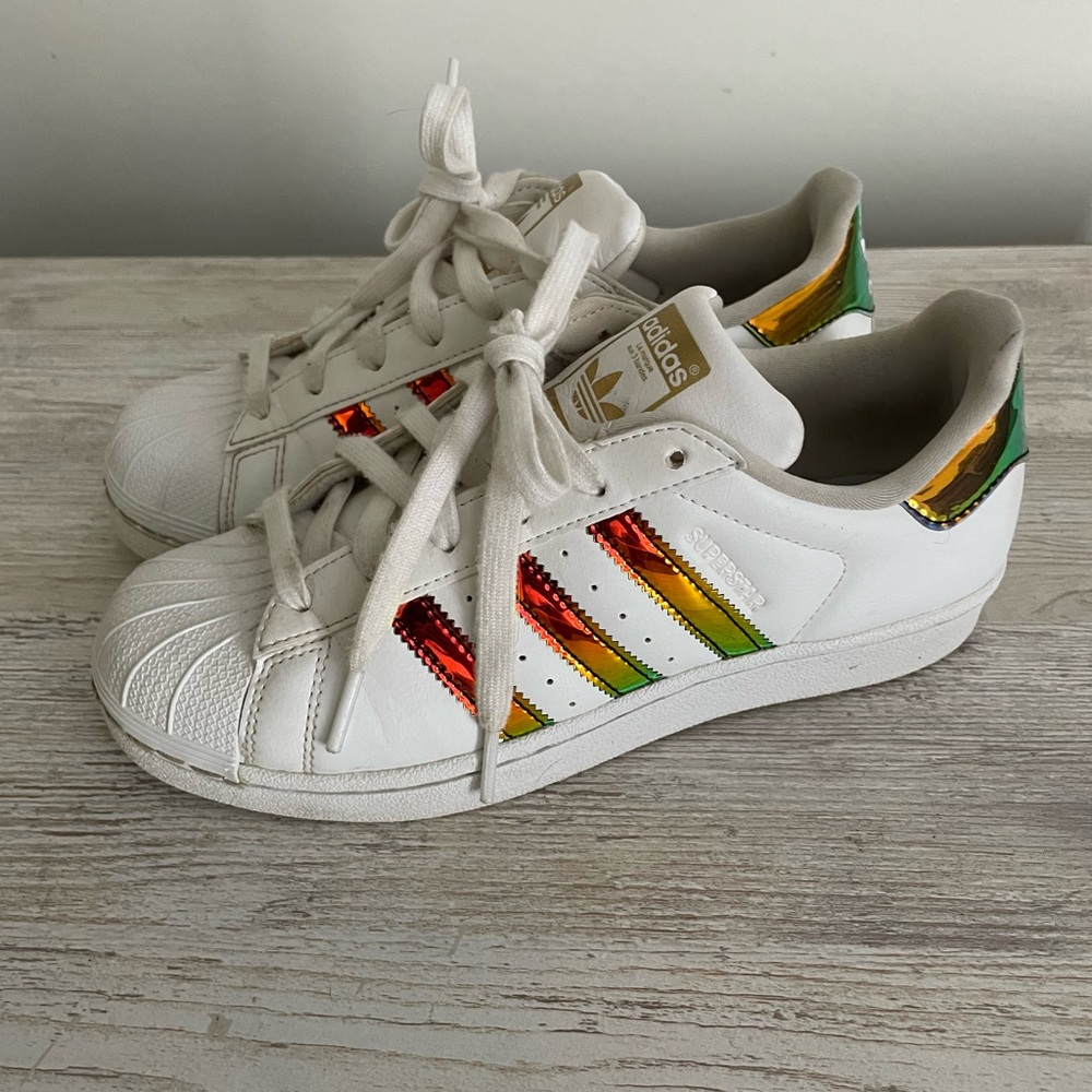 adidas Kids White Sneakers with Multicolor Stripes - Picture 7 of 13
